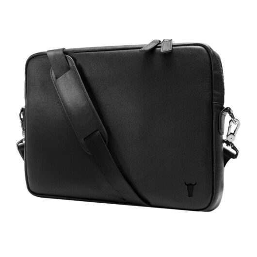 Leather Laptop Messenger Bag - Black