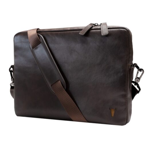 Leather Laptop Messenger Bag - Dark Brown