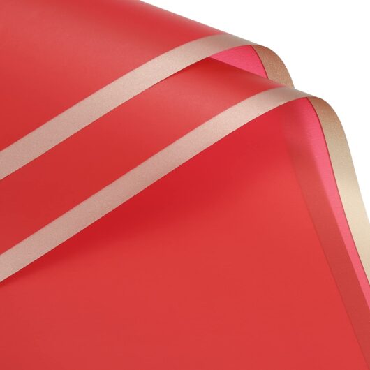 20 Pcs Gold Edge Red Flower Wrapping Paper 22.8x22.8 Inch Waterproof for Bouquets & Gifts