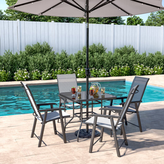 2/4 Pcs Chairs Black with Outdoor Dining Table Set