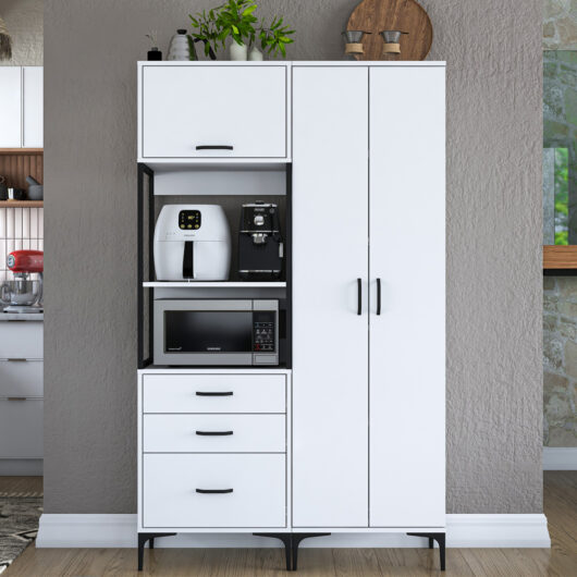Arlivo Large Wooden Coffee Station Cabinets with 3 Doors in White