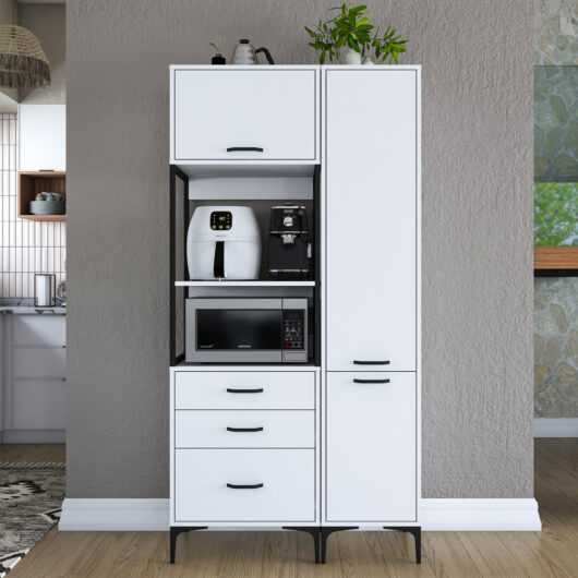 Arlivo Small Wooden Coffee Station Cabinets with 3 Doors in White