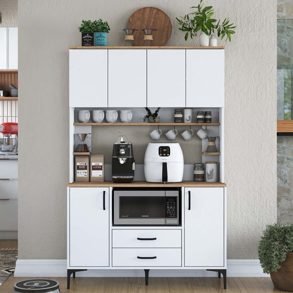 Arlivo Wooden Coffee Station Cabinets with 6 Doors 2 Drawers in White and Walnut