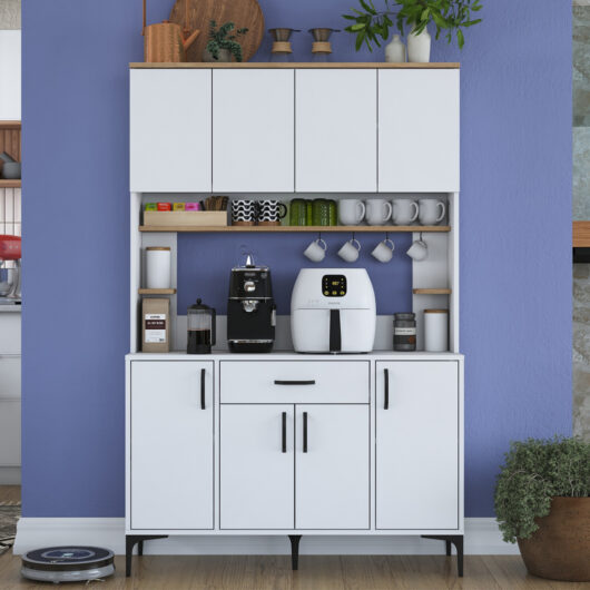 Arlivo Wooden Coffee Station Cabinets with 8 Doors 1 Drawers in White