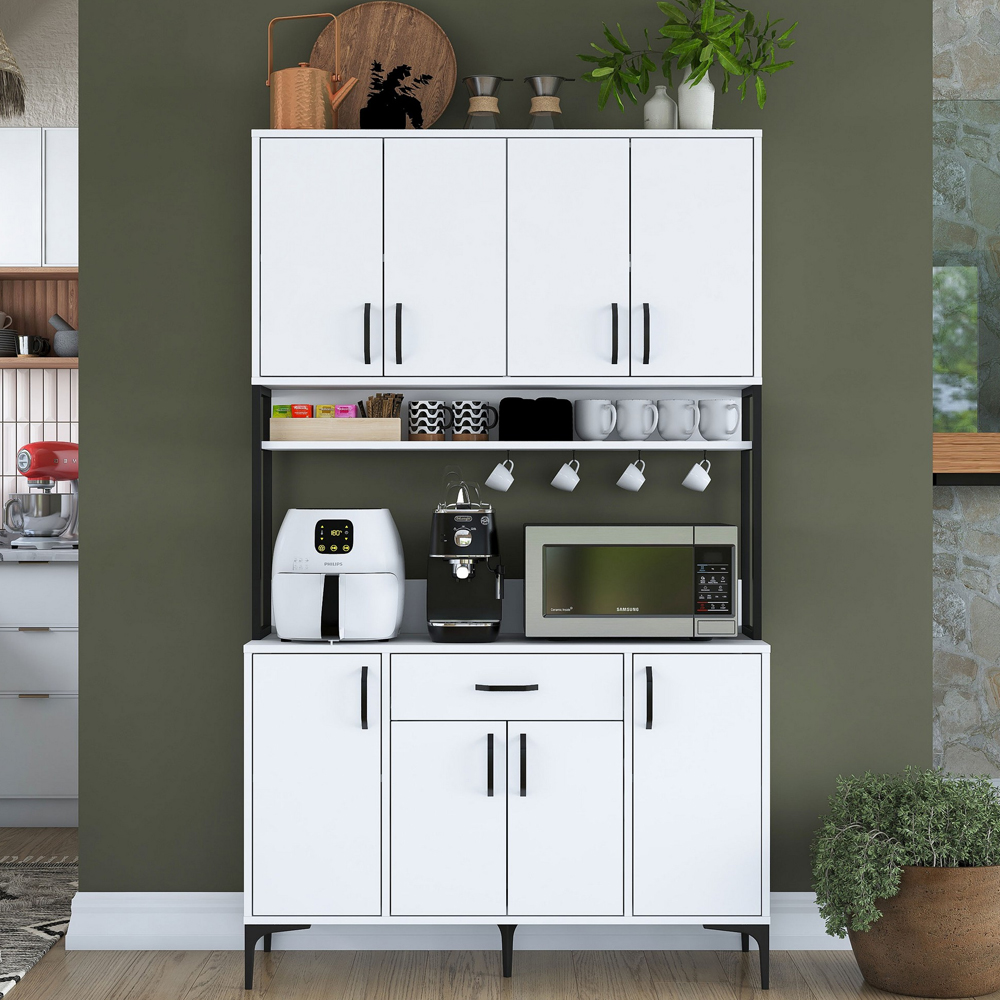 Arlivo Wooden Coffee Station Cabinets with 8 Doors 1 Drawers in White and Black