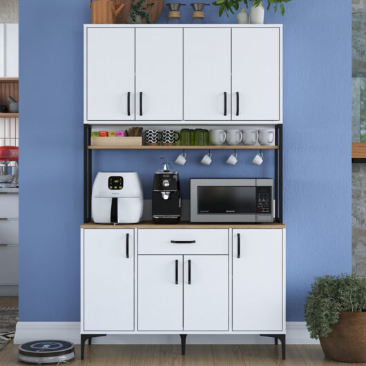 Arlivo Wooden Coffee Station Cabinets with 8 Doors 1 Drawers in White and Walnut