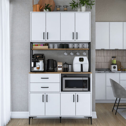 Arlivo Wooden Coffee Station Cabinets with 8 Doors 2 Drawers in White and Black