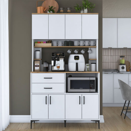 Arlivo Wooden Coffee Station Cabinets with 8 Doors in White and Black