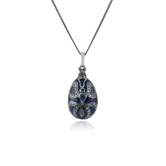Art Nouveau Style Pear Blue Topaz Egg Pendant