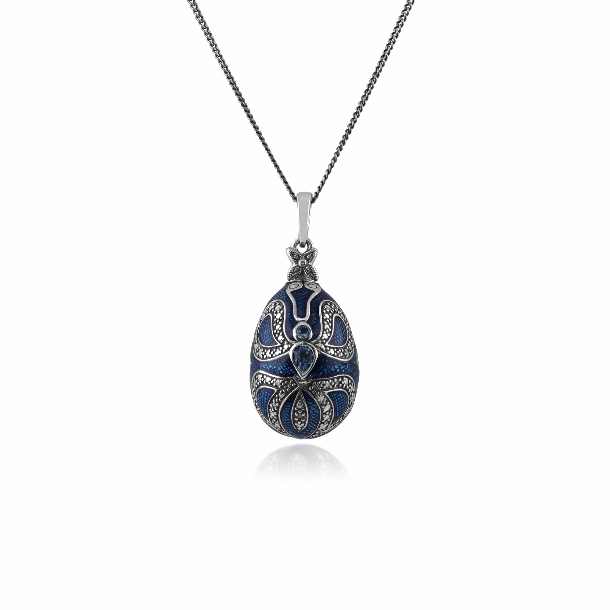 Art Nouveau Style Pear Blue Topaz Egg Pendant