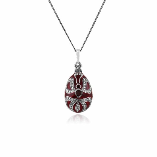 Art Nouveau Style Pear Garnet Egg Style Pendant in 925 Sterling Silver
