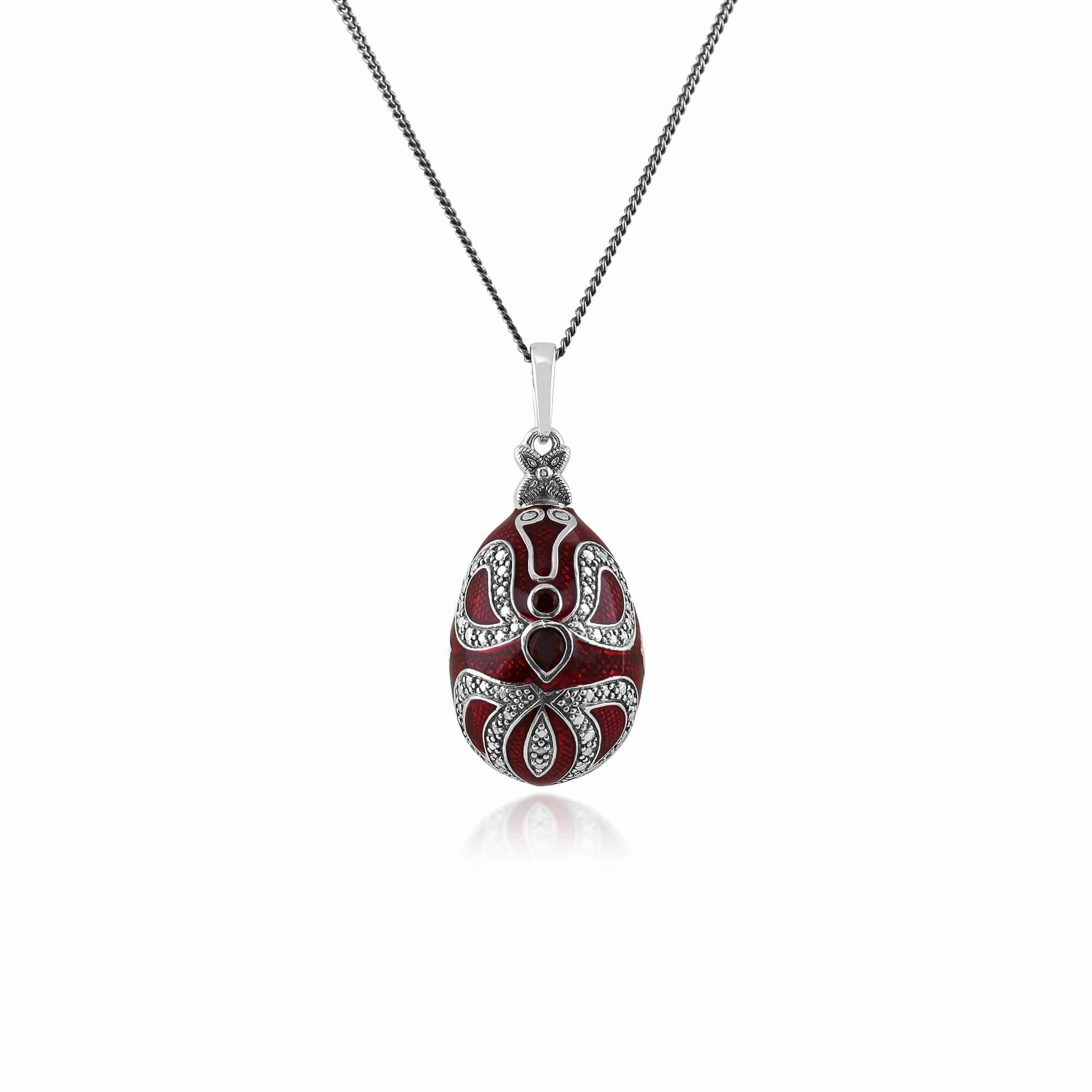 Art Nouveau Style Pear Garnet Egg Style Pendant in 925 Sterling Silver
