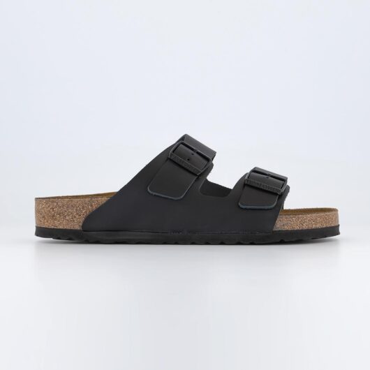 Birkenstock Arizona Mens Black Leather Two Strap Sandals, Size: 7