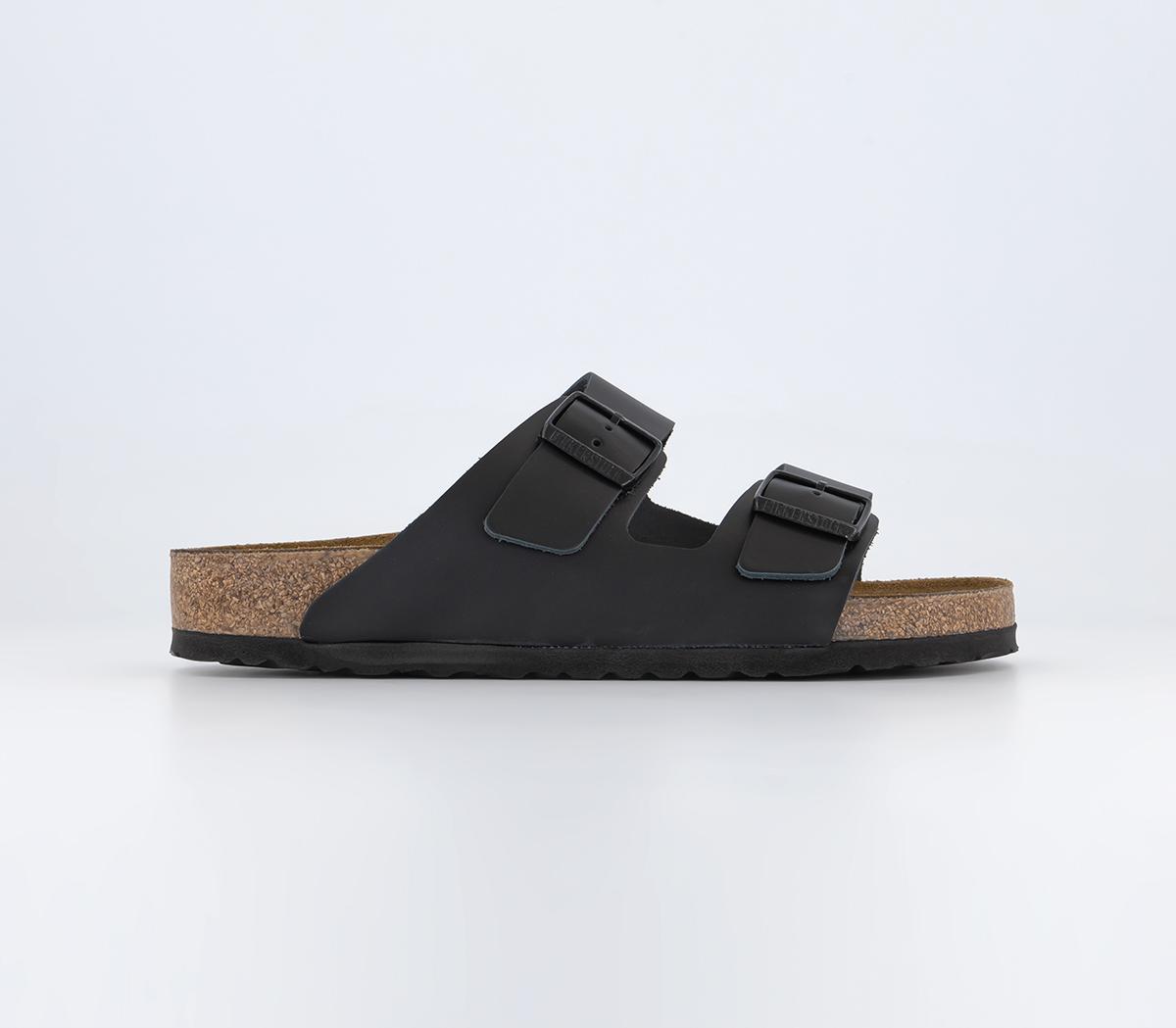 Birkenstock Arizona Mens Black Leather Two Strap Sandals, Size: 7