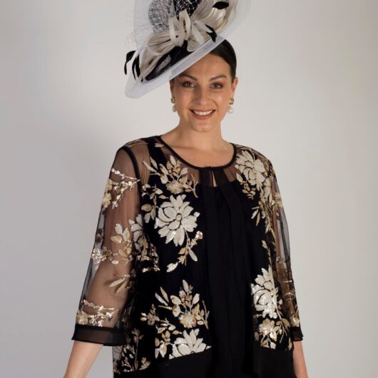 Black/White Large Fascinator with Large Bow