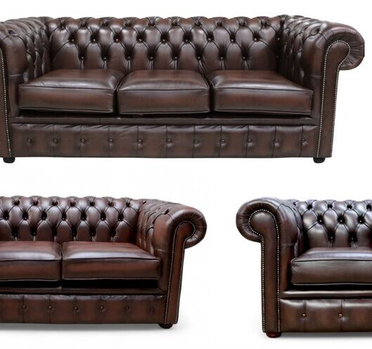 Chesterfield 3+2+1 Seater Real Antique Brown Leather Sofa Suite Offer
