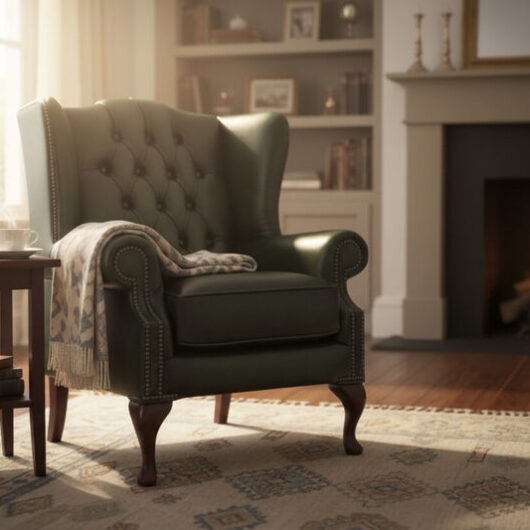 Chesterfield Mallory Flat Wing High Back Wing Chair Antique Green Real Leather