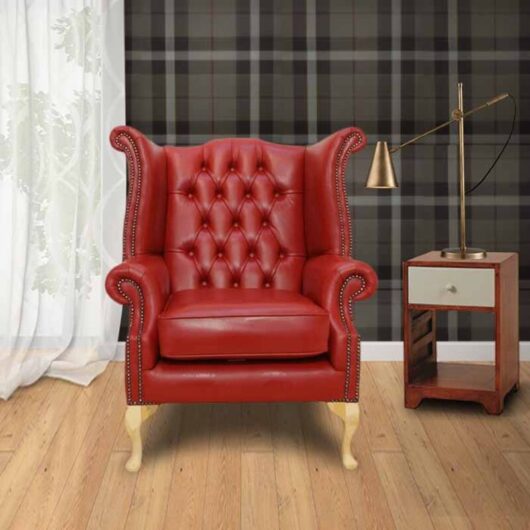 Chesterfield Queen Anne High Back Wing Chair China Red