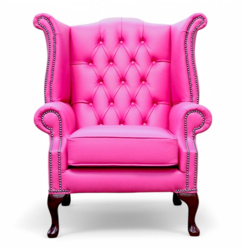 Chesterfield Queen Anne High Back Wing Chair Vele Fuchsia Pink