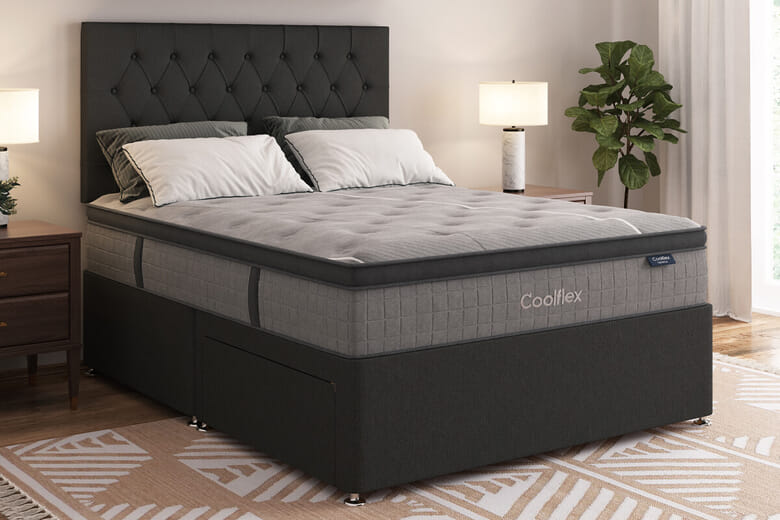 Coolflex Hybrid ICE Mattress + Premium Divan Bed, Carbon, 4 Drawer, Double