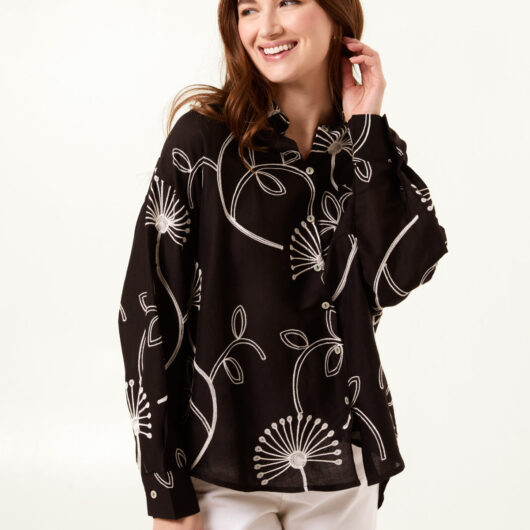 Embroidered Buttoned Shirt - M/L / BLACK