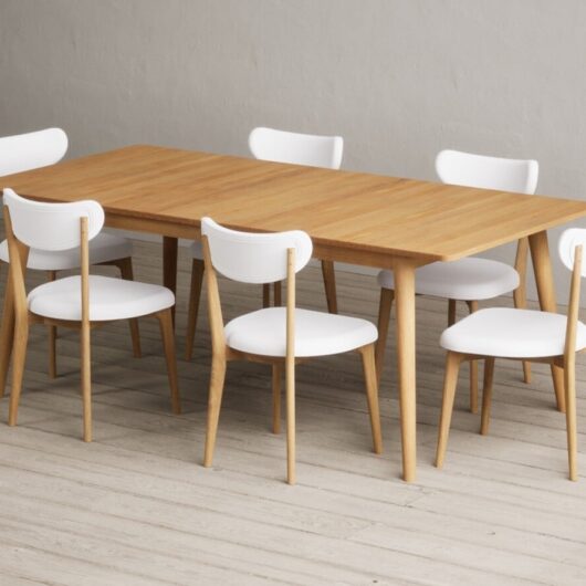 Extending Ruben 200cm Retro Oak Dining Table with 10 Grey Nordic Chairs