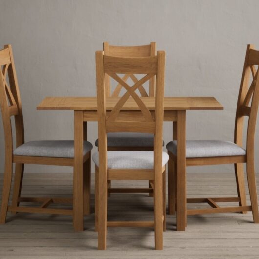Extending York 70cm Solid Oak Drop Leaf Dining Table with 2 Brown Natural Solid Oak Chairs