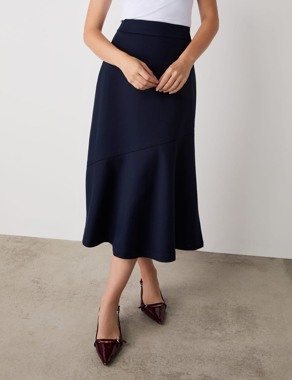 Finery London Ponte Jersey A-Line Midi Skirt Navy