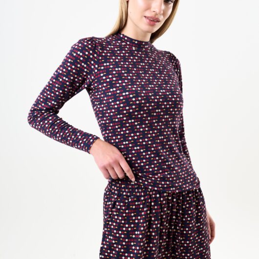 Gilly Retro Dots Print Long Sleeve Top