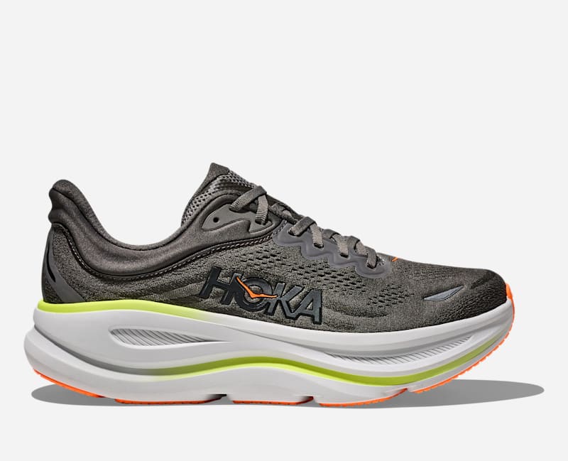 HOKA Men's Bondi 9 Road Running Shoes in Asphalt Grey/Gravel, Size 12