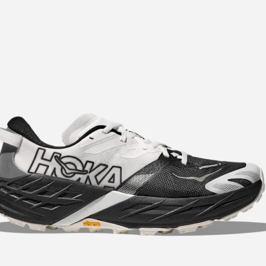 HOKA Women's Speedgoat 7 Trail Shoes in Black/White, Size 9.5