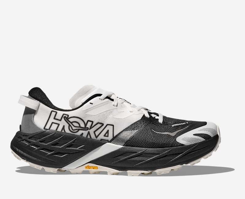 HOKA Women's Speedgoat 7 Trail Shoes in Black/White, Size 9.5