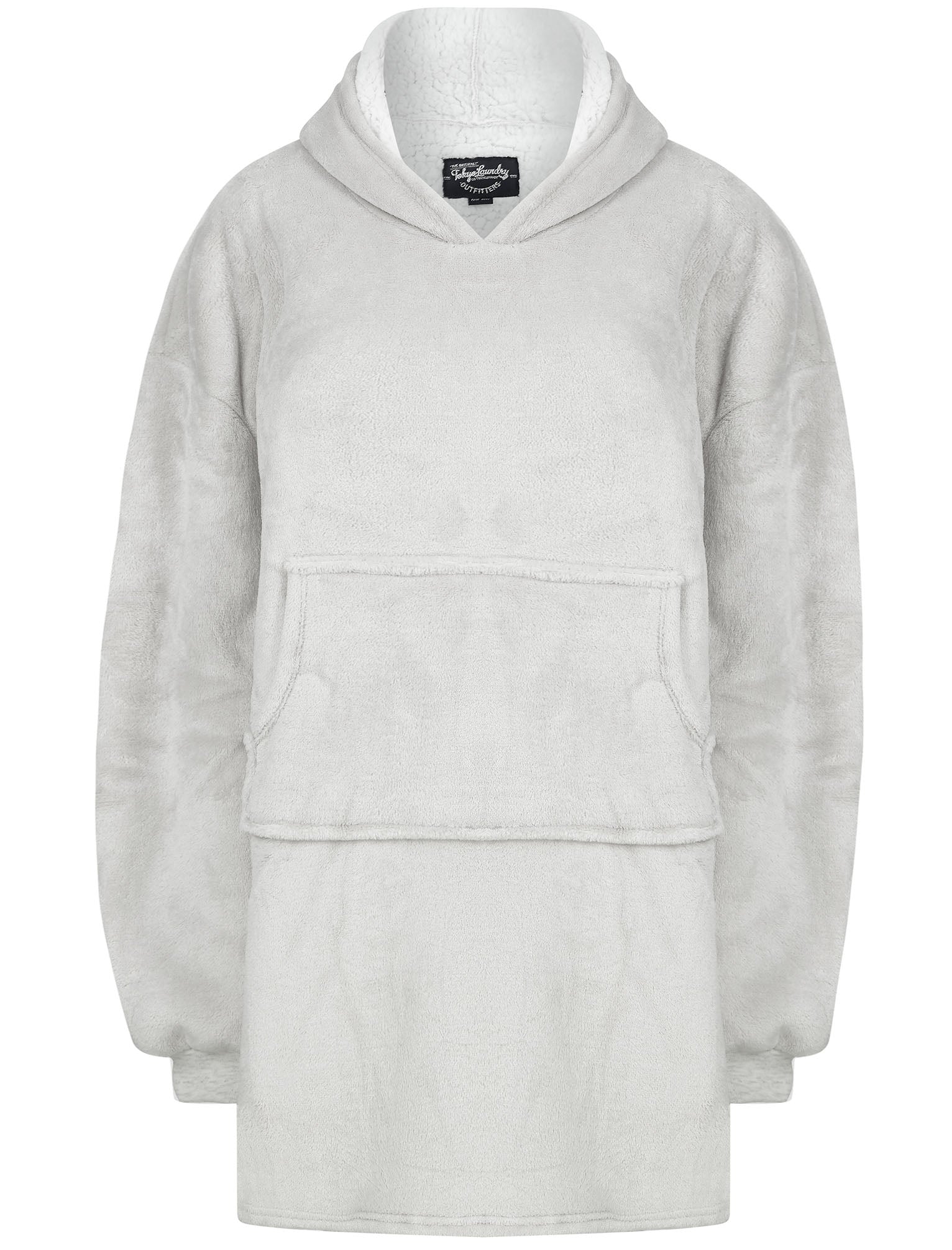 Hooded Blankets Adult Kiley Soft Fleece Borg Lined Oversized Hooded Blanket with Pocket in Light Grey Marl / One Size - Tokyo Laundry