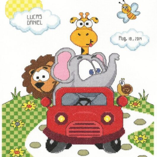 Janlynn Animal Fun Ride Birth Sampler Counted Cross Stitch Kit