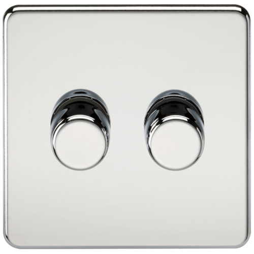KnightsBridge 10-200W 2G 2 Way 230V Screwless Polished Chrome Electric Dimmer Switch Led Compatible
