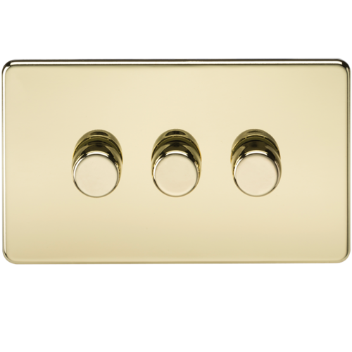 KnightsBridge 10-200W 3G 2 Way 230V Screwless Polished Brass Electric Dimmer Switch Led Compatible