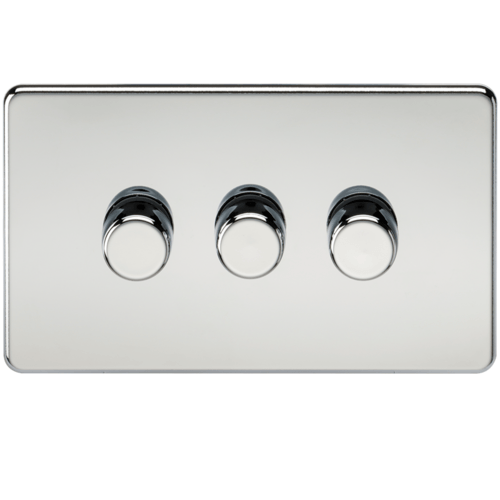 KnightsBridge 10-200W 3G 2 Way 230V Screwless Polished Chrome Electric Dimmer Switch Led Compatible