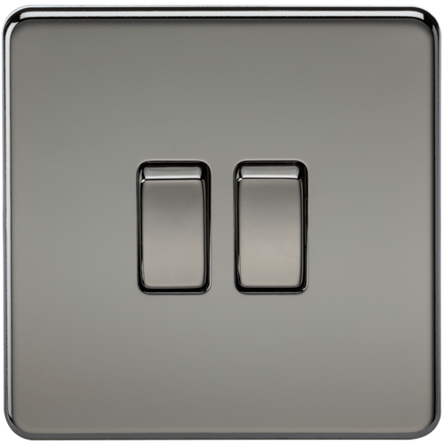 KnightsBridge 10A 2G 2 Way 230V Screwless Black Nickel Electric Wall Plate Switch