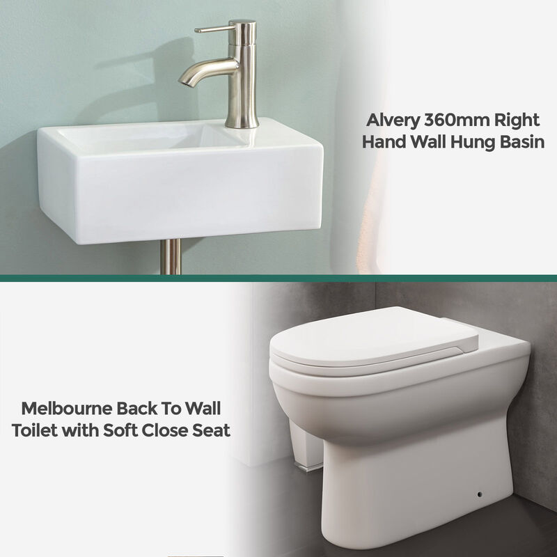 Melbourne Ceramic Round Back To Wall Pan Toilet Seat Wall Hung Basin Right Hand