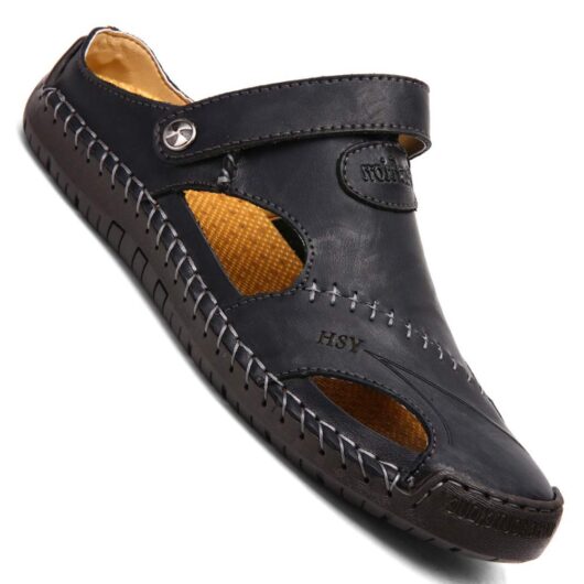 Men's Leather Walking Sandals - Black UK 7.5