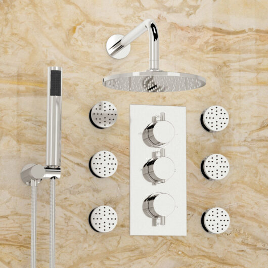 Nes Home - Flora 3 Dial 3 Way Round Set - Shower Head, Handset & Body Jets