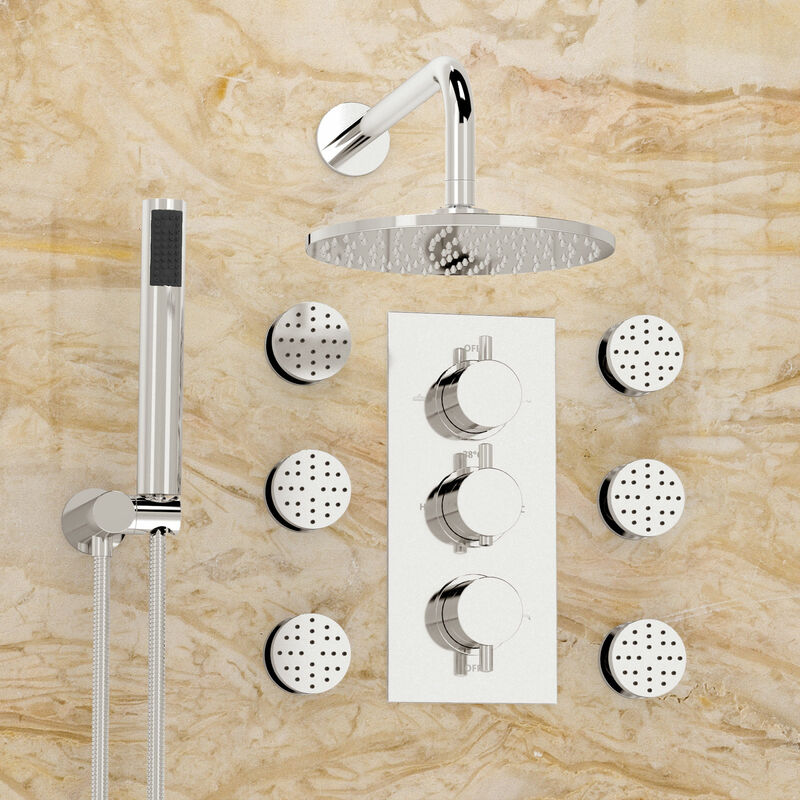 Nes Home - Flora 3 Dial 3 Way Round Set - Shower Head, Handset & Body Jets