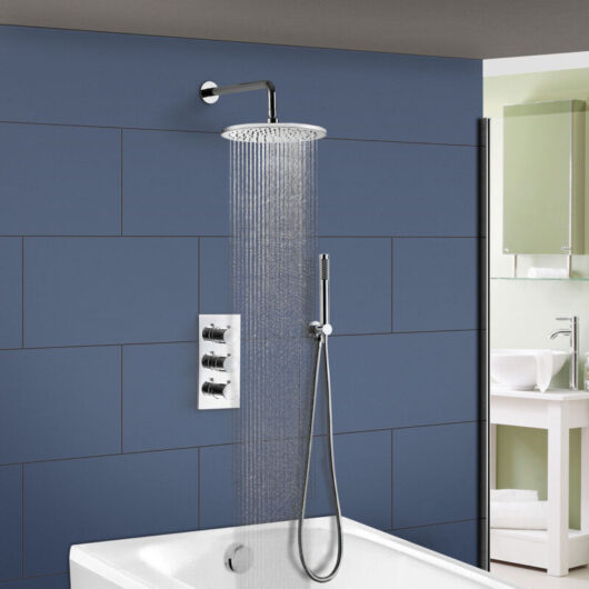 Nes Home - Flora Round 3 Way Concealed Thermostatic Mixer Shower Valve Pencil Handset Bath Filler