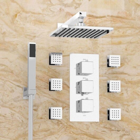 Olive 3 Dial 3 Way Square Set - Shower Head, Handset And Body Jets