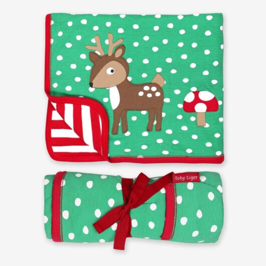 Organic Christmas Deer Applique Blanket