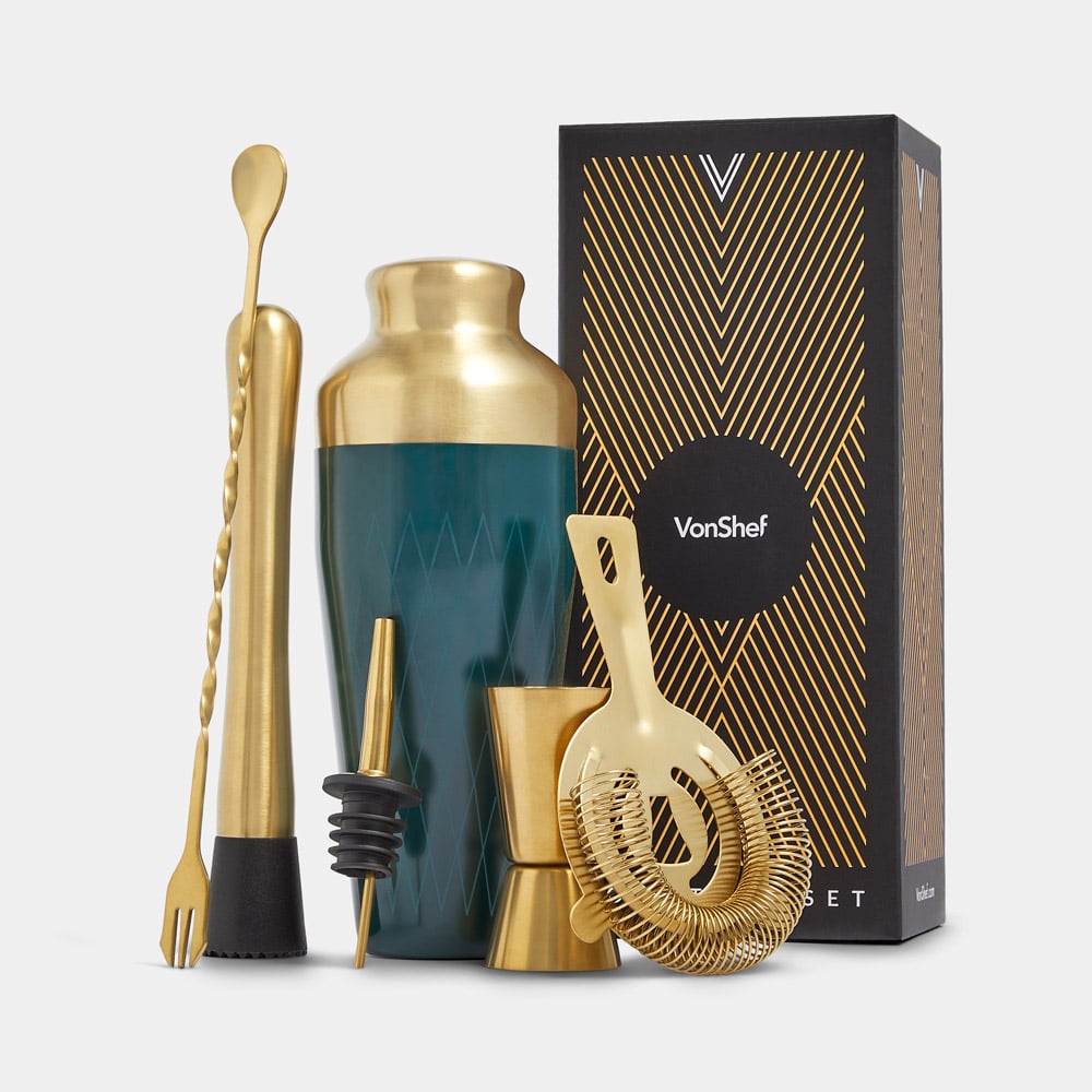 Parisian Green and Gold Cocktail Shaker Set - 6 Piece