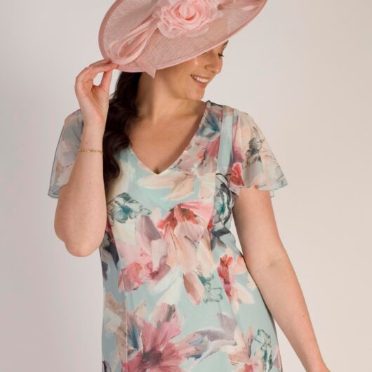 Pink Saucer Hatinator with Rose Flower, Sinamay Loops, Feathers & Quills