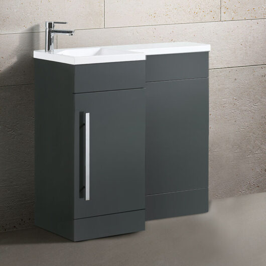 Raven lh 900mm Vanity Basin Unit, wc Unit & Desone Back to Wall Toilet Wood Grey
