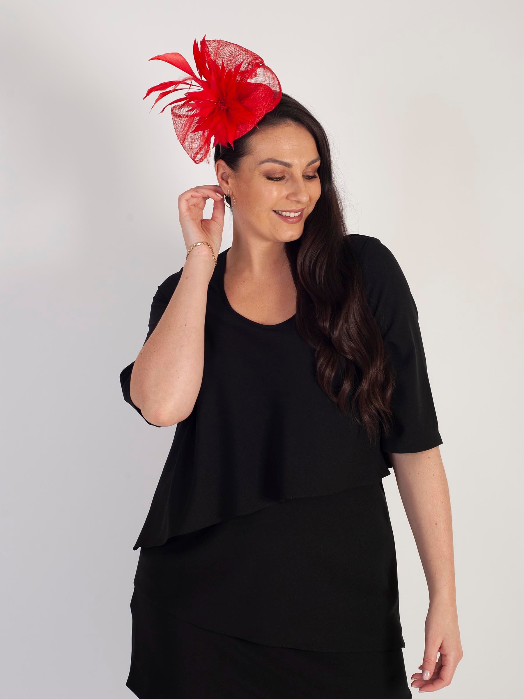 Rose Pillbox Fascinator with Feather & Bows