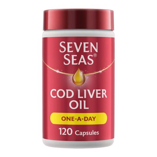 Seven Seas Cod Liver Oil One-A-Day Omega-3 Fish & Vitamin D, 120 Capsules, 4 Months Supply, Caps 525mg